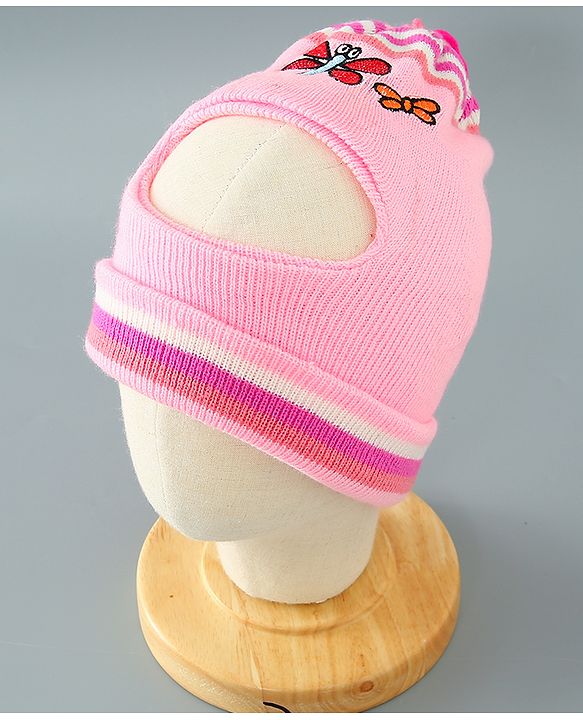 Babyhug Woollen Cap With Bee Design - Pink