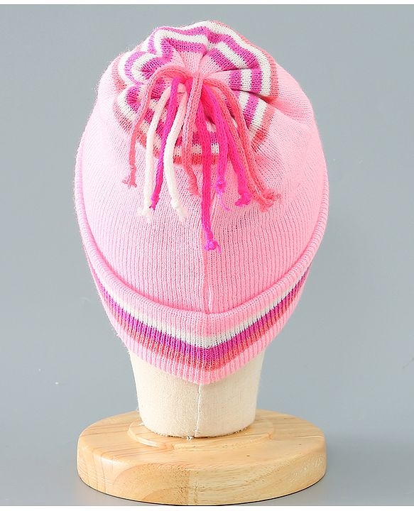 Babyhug Woollen Cap With Bee Design - Pink