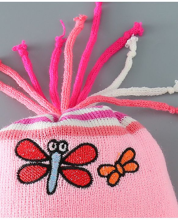 Babyhug Woollen Cap With Bee Design - Pink