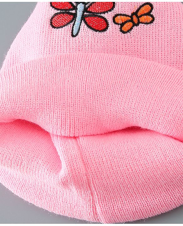 Babyhug Woollen Cap With Bee Design - Pink
