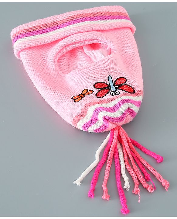 Babyhug Woollen Cap With Bee Design - Pink