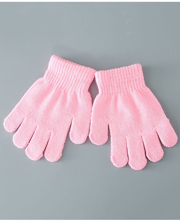 Babyhug Woollen Floral Design Caps & Gloves Set With Muffler - Pink