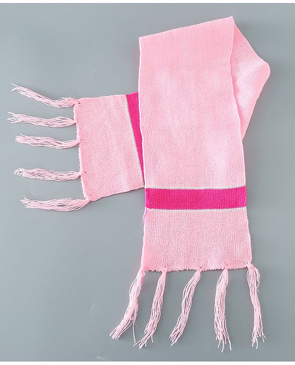 Babyhug Woollen Floral Design Caps & Gloves Set With Muffler - Pink