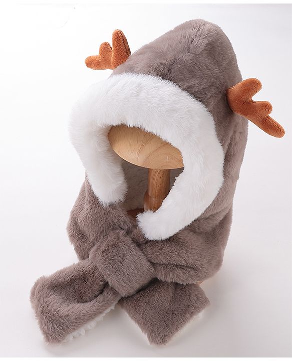 Babyhug Woollen Cap Reindeer Design - Grey