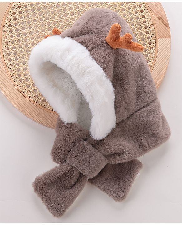 Babyhug Woollen Cap Reindeer Design - Grey