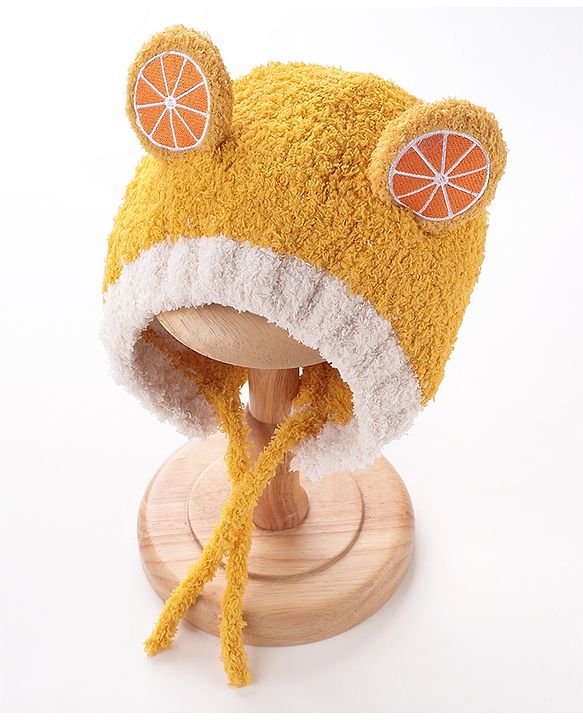 Babyhug Woollen Cap Orange Design - Yellow