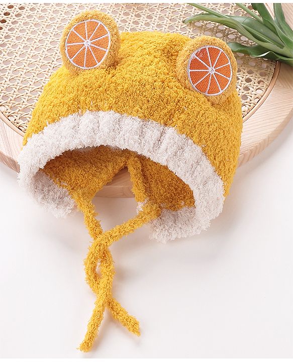 Babyhug Woollen Cap Orange Design - Yellow