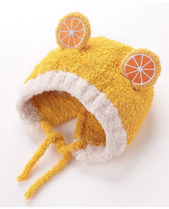 Babyhug Woollen Cap Orange Design - Yellow
