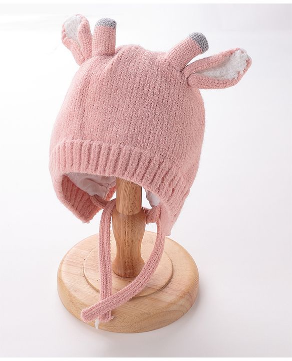 Babyhug Woollen Cap With Giraffe 3D Ear-  Pink