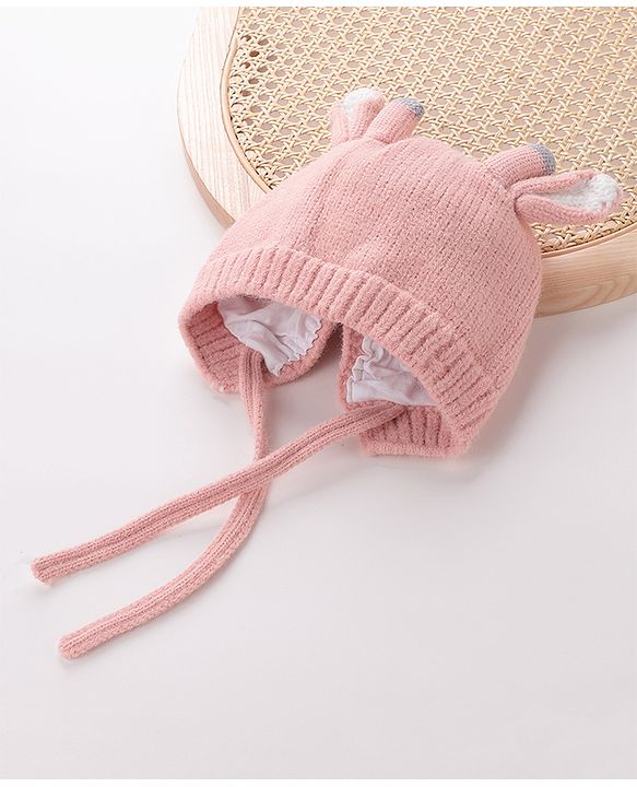 Babyhug Woollen Cap With Giraffe 3D Ear-  Pink