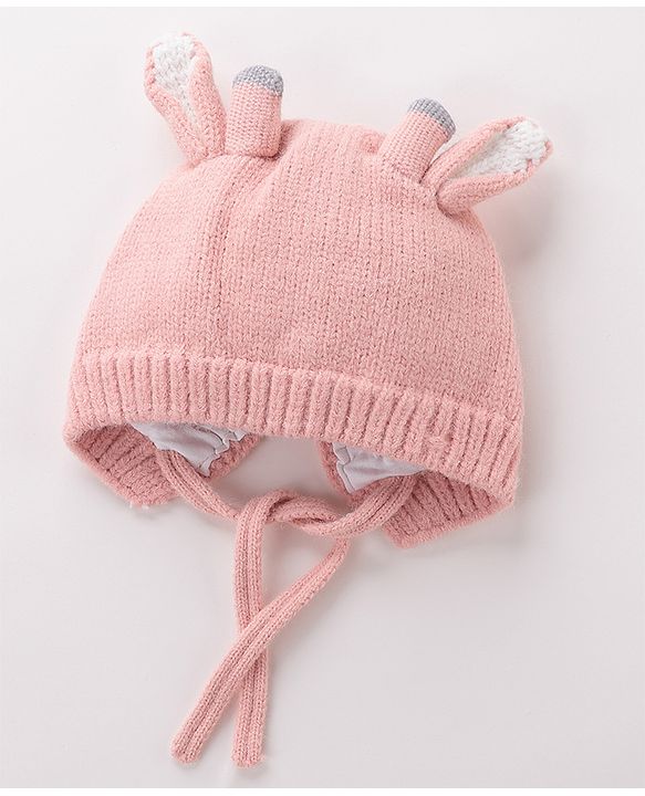 Babyhug Woollen Cap With Giraffe 3D Ear-  Pink