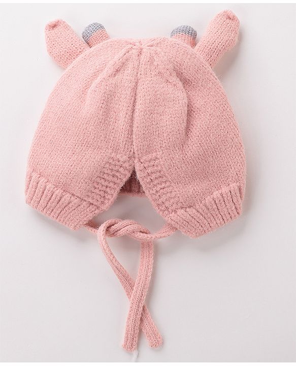 Babyhug Woollen Cap With Giraffe 3D Ear-  Pink