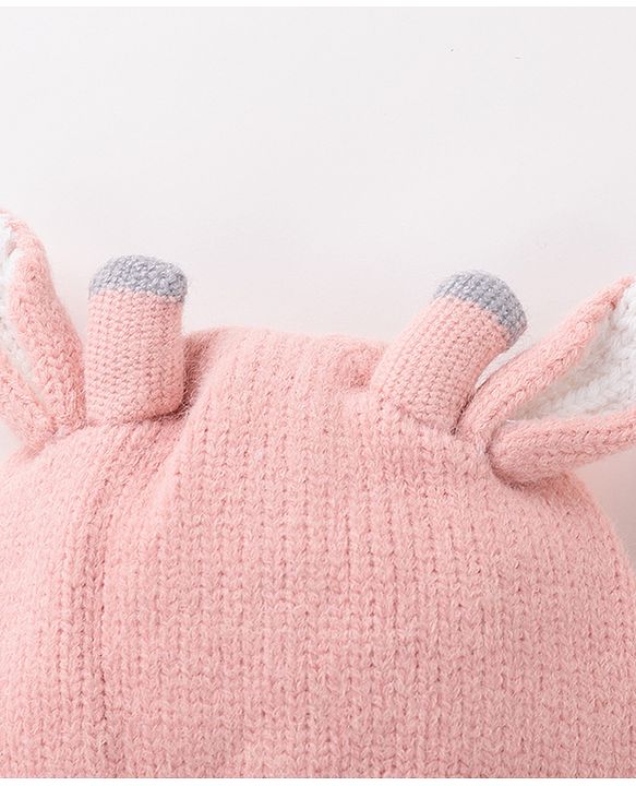 Babyhug Woollen Cap With Giraffe 3D Ear-  Pink