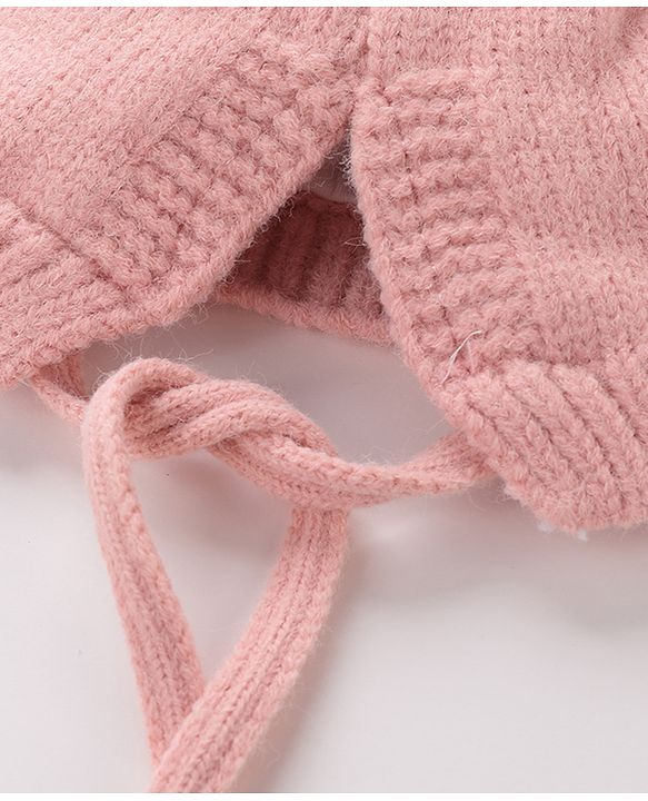 Babyhug Woollen Cap With Giraffe 3D Ear-  Pink