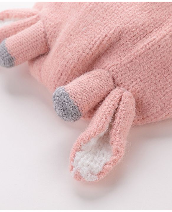 Babyhug Woollen Cap With Giraffe 3D Ear-  Pink