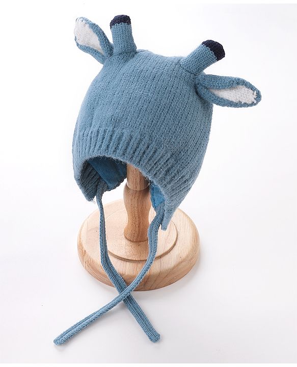 Babyhug Woollen Cap With Giraffe 3D Ear-  Blue