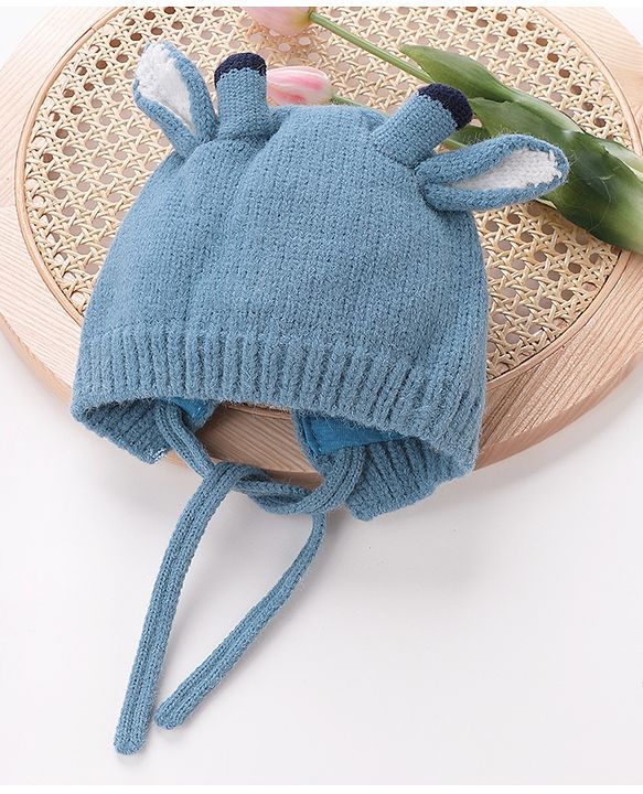 Babyhug Woollen Cap With Giraffe 3D Ear-  Blue