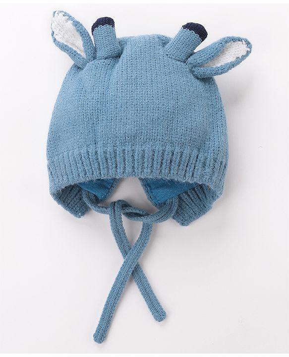 Babyhug Woollen Cap With Giraffe 3D Ear-  Blue