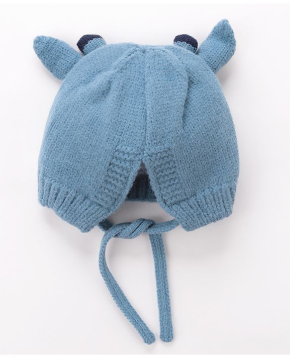 Babyhug Woollen Cap With Giraffe 3D Ear-  Blue