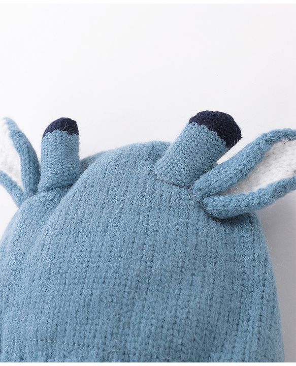 Babyhug Woollen Cap With Giraffe 3D Ear-  Blue