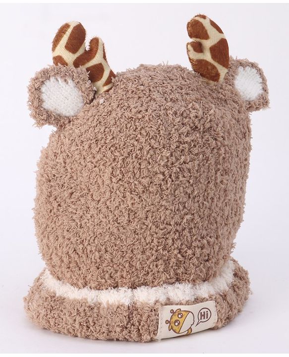 Babyhug Woollen Cap With Giraffe 3D Ear- Light Brown