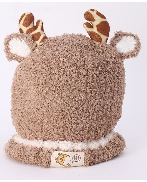 Babyhug Woollen Cap With Giraffe 3D Ear- Light Brown