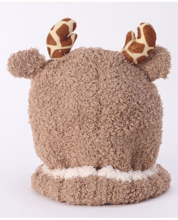 Babyhug Woollen Cap With Giraffe 3D Ear- Light Brown