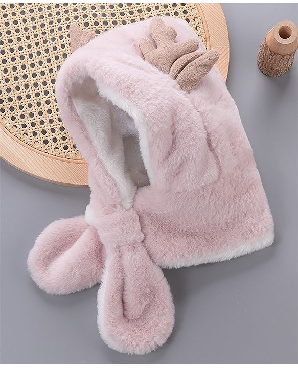 Babyhug Woollen Cap With  Giraffe  Design - Pink