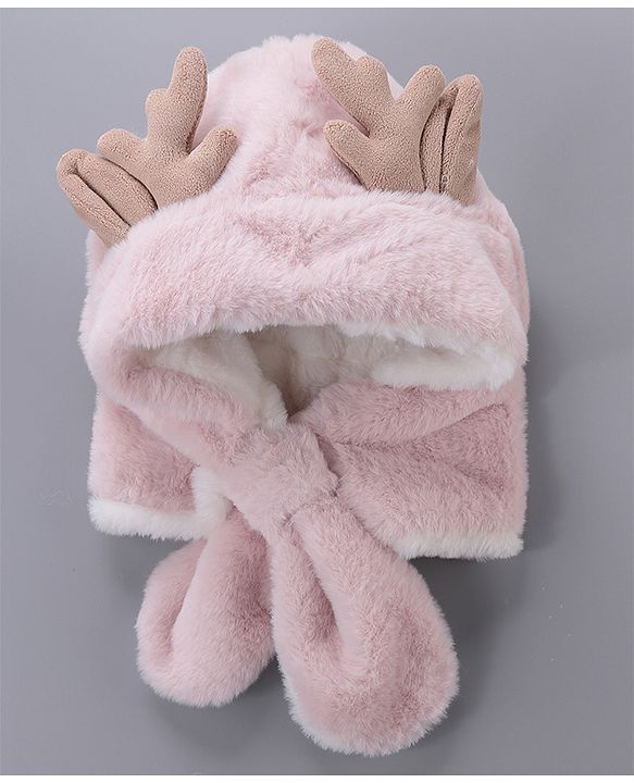 Babyhug Woollen Cap With  Giraffe  Design - Pink