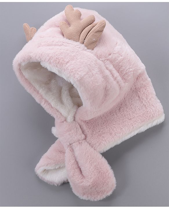 Babyhug Woollen Cap With  Giraffe  Design - Pink