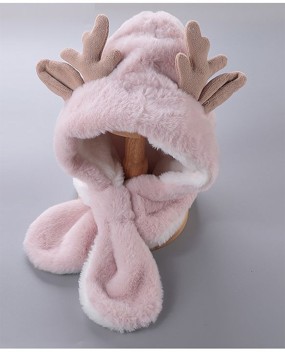 Babyhug Woollen Cap With  Giraffe  Design - Pink