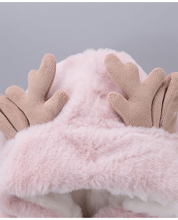 Babyhug Woollen Cap With  Giraffe  Design - Pink