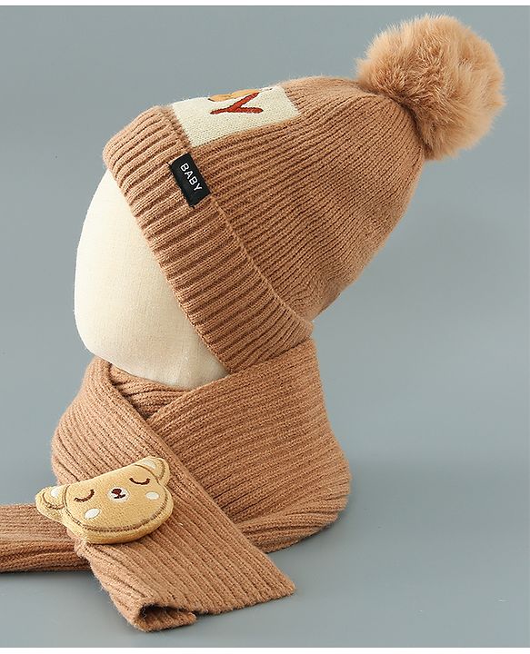 Babyhug Woolen Cap Gloves & Muffler Set - Brown