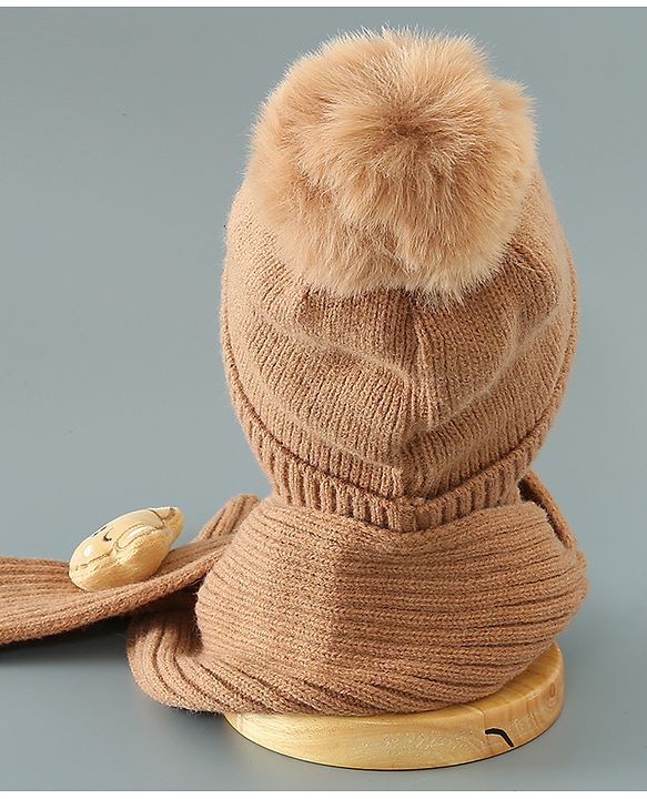 Babyhug Woolen Cap Gloves & Muffler Set - Brown