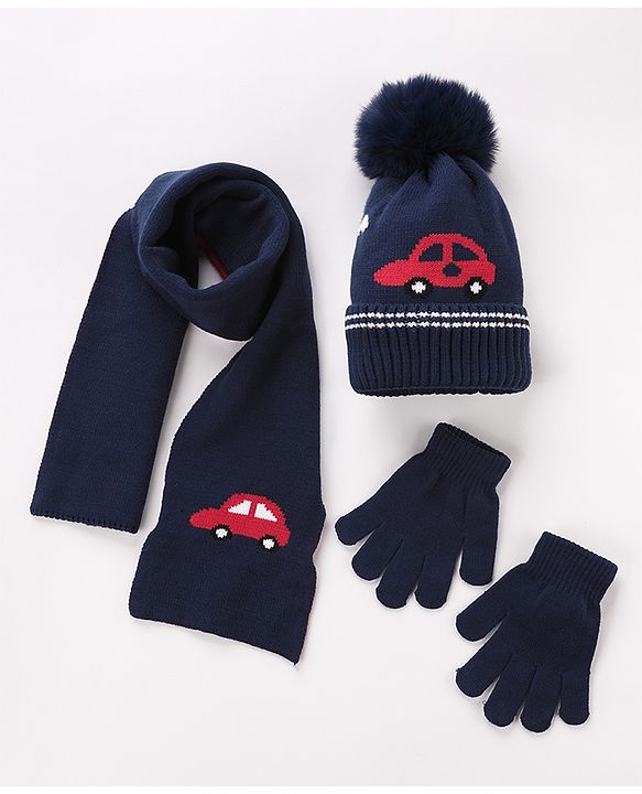 Babyhug Woolen Cap Gloves & Muffler Set - Red