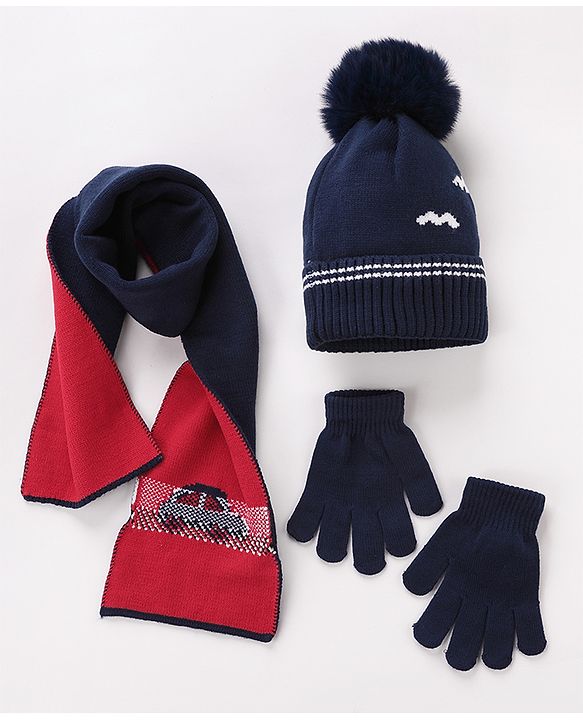 Babyhug Woolen Cap Gloves & Muffler Set - Red