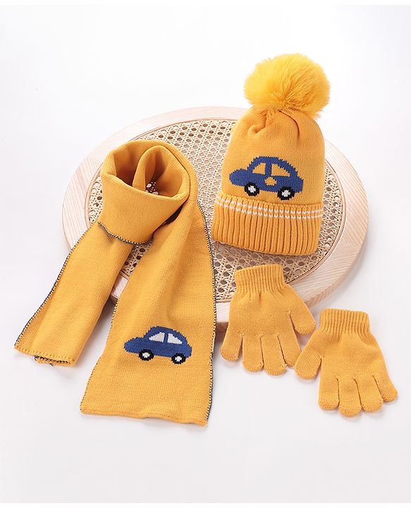 Babyhug Woolen Cap Gloves & Muffler Set - Red
