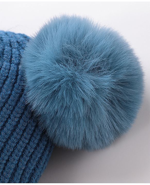Babyhug Woollen Pom Pom Cap Bear Applique Small Size - Blue