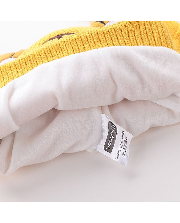 Babyhug Tiger Design Woollen Cap with Knot Medium Size - Yellow