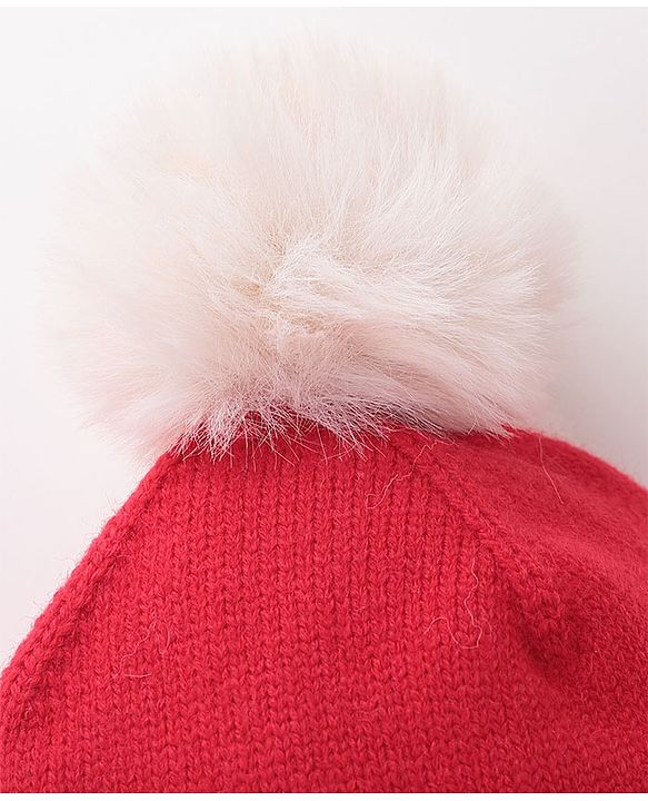 Babyhug Pom Pom Woolen Cap Muffler & Gloves Set Teddy Design - Red