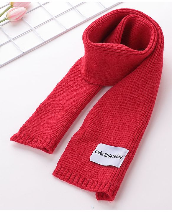 Babyhug Pom Pom Woolen Cap Muffler & Gloves Set Teddy Design - Red