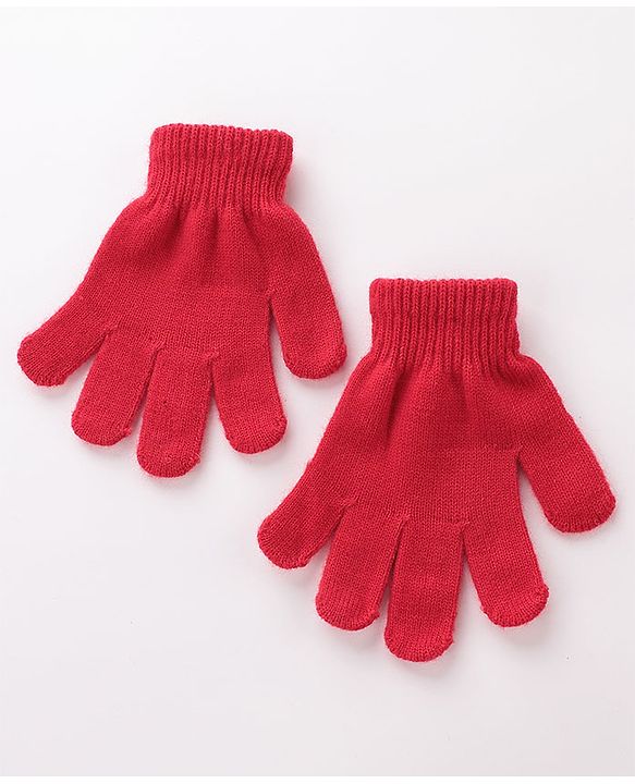 Babyhug Pom Pom Woolen Cap Muffler & Gloves Set Teddy Design - Red
