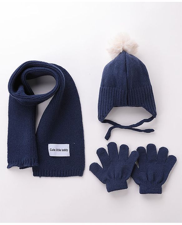 Babyhug Pom Pom Woolen Cap Muffler & Gloves Set Teddy Design - Red