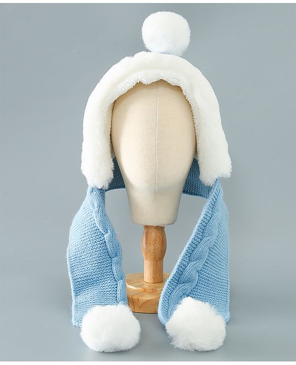 Babyhug Pom Pom Woollen Cap Small Size - Blue