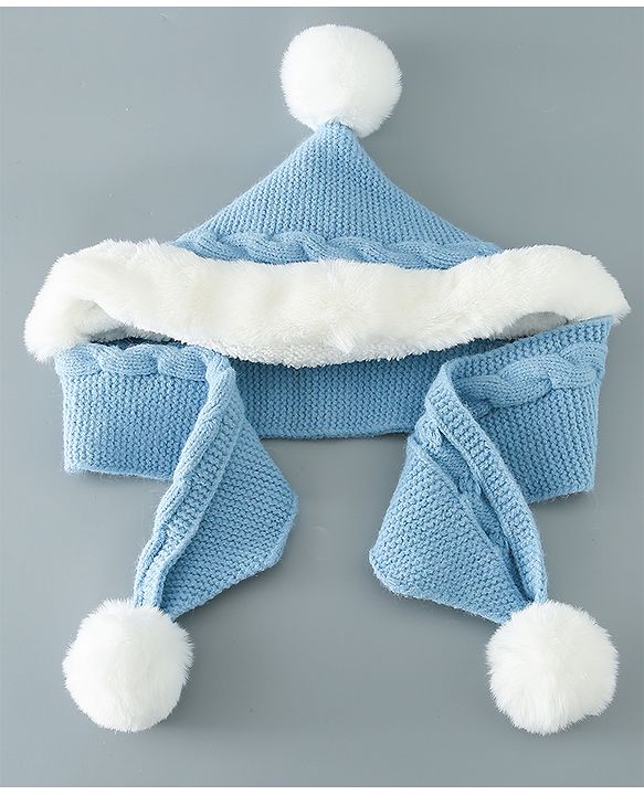 Babyhug Pom Pom Woollen Cap Small Size - Blue