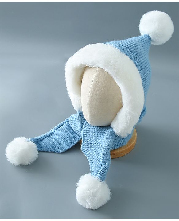 Babyhug Pom Pom Woollen Cap Small Size - Blue