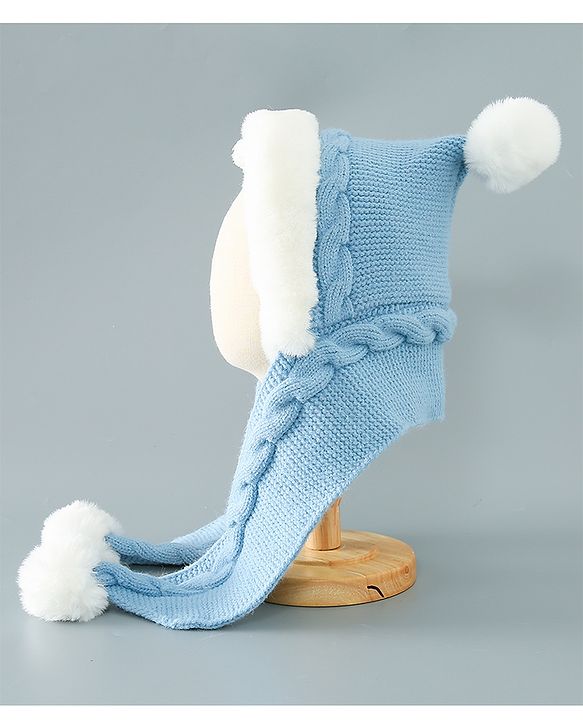 Babyhug Pom Pom Woollen Cap Small Size - Blue