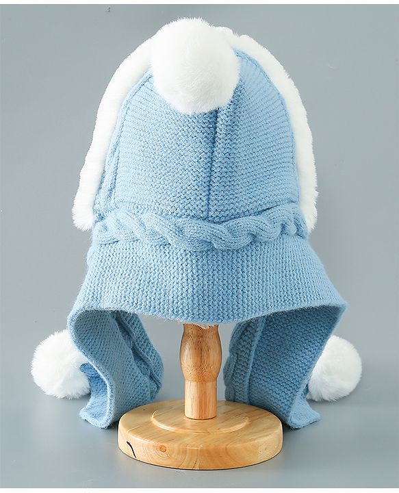 Babyhug Pom Pom Woollen Cap Small Size - Blue