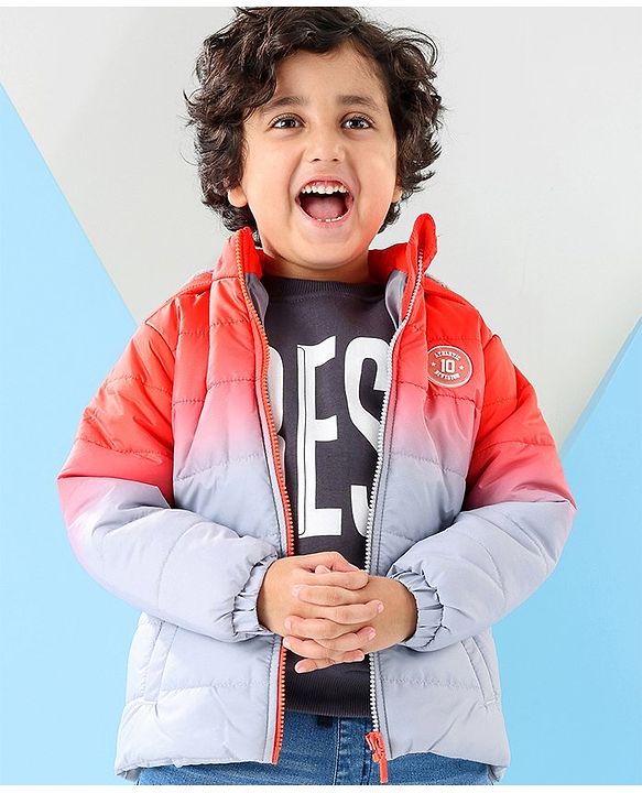 Babyhug Full Sleeves Woven Padded Hoodie Text Patch - Orange