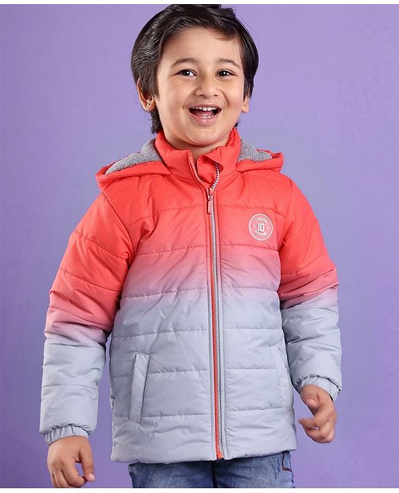 Babyhug Full Sleeves Woven Padded Hoodie Text Patch - Orange